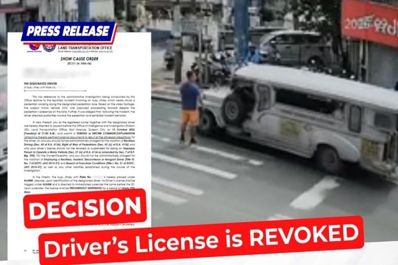 吉普尼司机因未让行行人被吊销驾照两年-manila58.com