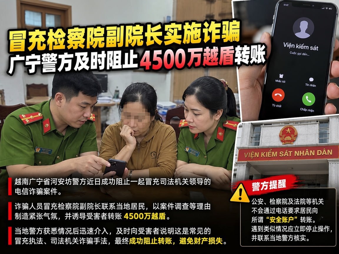 #越南资讯 冒充检察院副院长实施诈骗，广宁警方及时阻止450-manila58.com