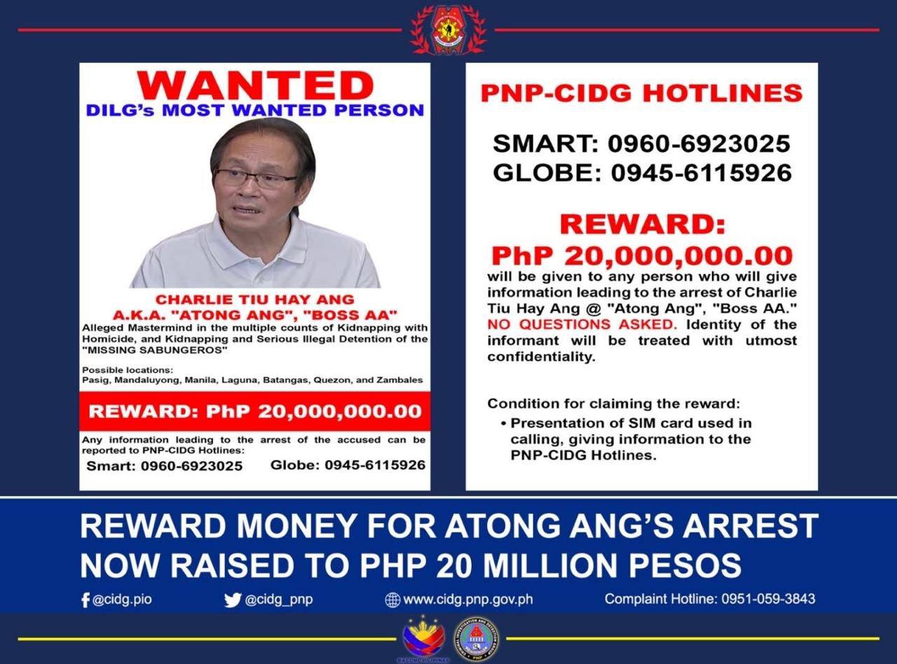 菲律宾将洪阿东的赏金提高到了2000万！-manila58.com